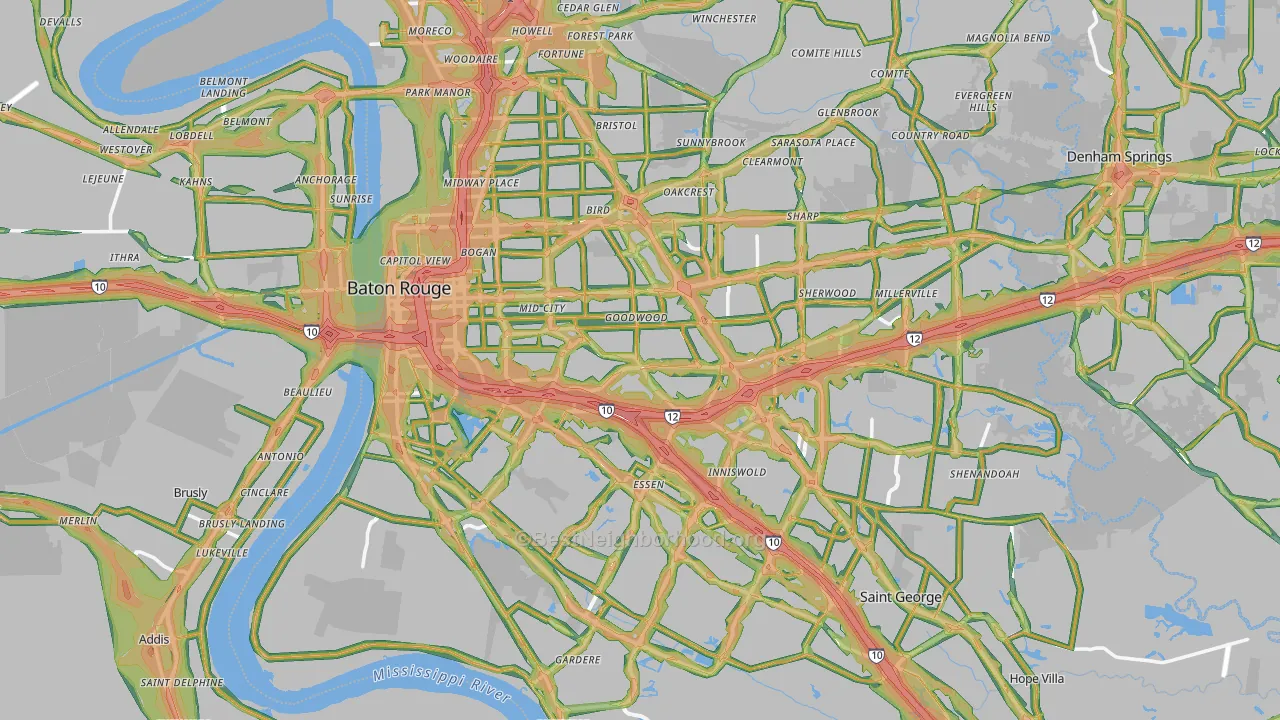 Baton Rouge, LA Map of Noise Levels in Baton Rouge