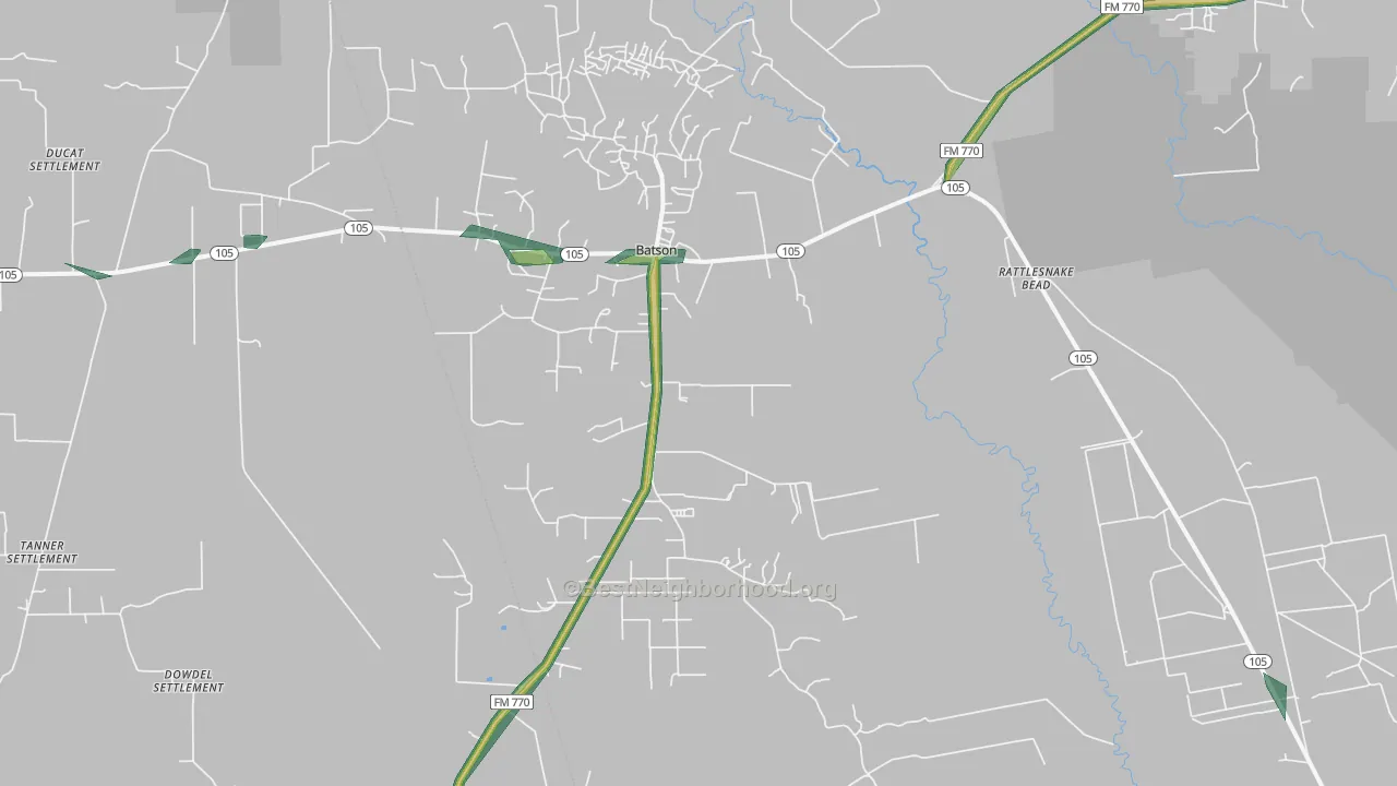 Batson, TX Map of Noise Levels in Batson