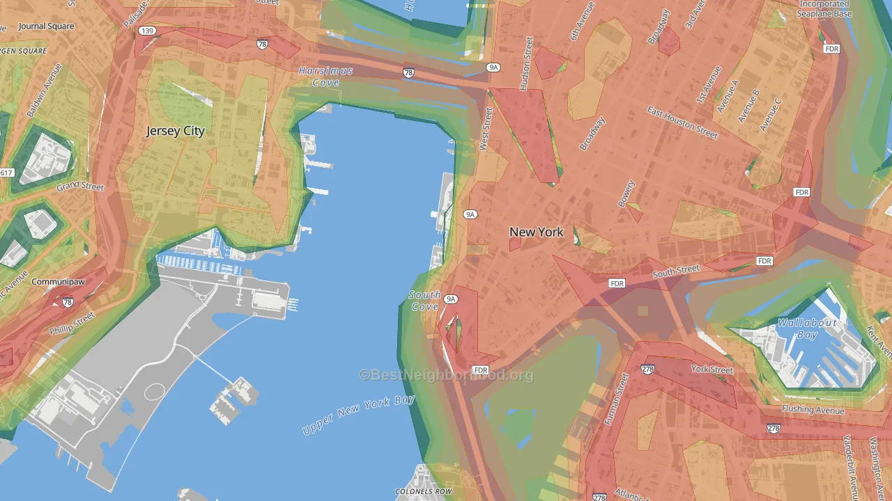 Battery Park, Manhattan, NY Map of Noise Levels in Battery Park