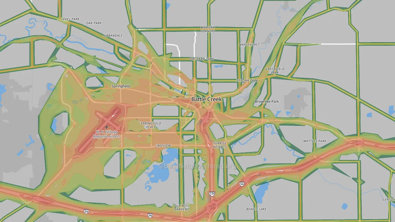 Battle Creek, MI Map of Noise Levels in Battle Creek