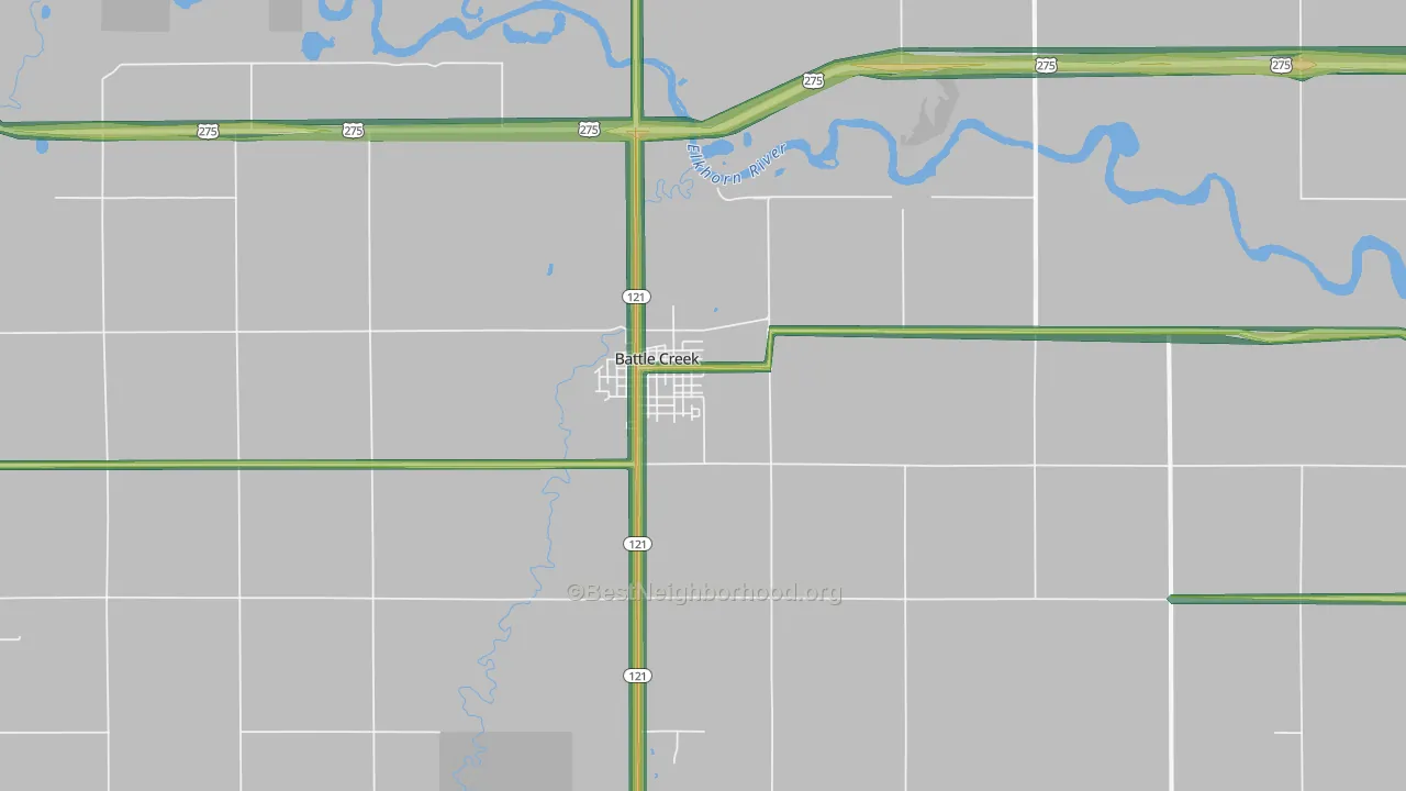 Battle Creek, NE Map of Noise Levels in Battle Creek