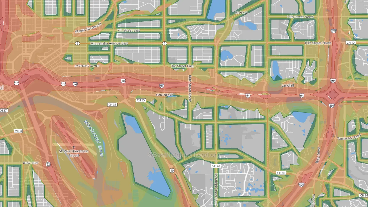 Battle Creek, St. Paul, MN Map of Noise Levels in Battle Creek