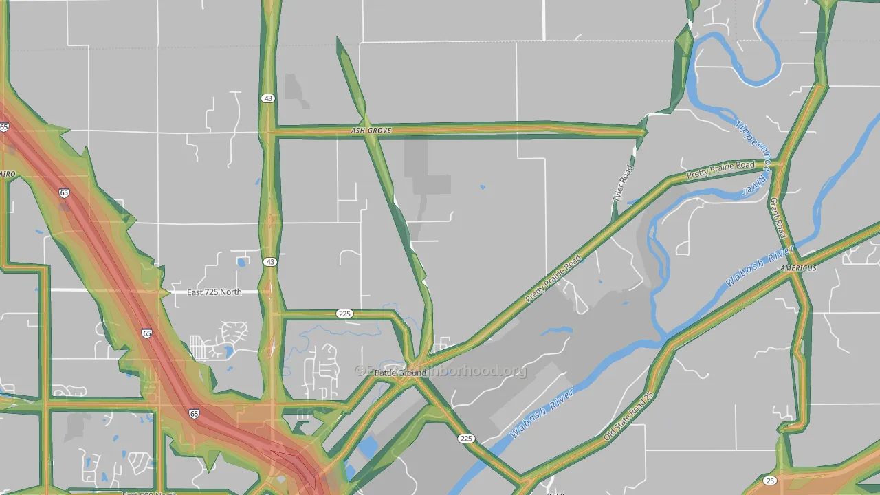 Battle Ground, IN Map of Noise Levels in Battle Ground