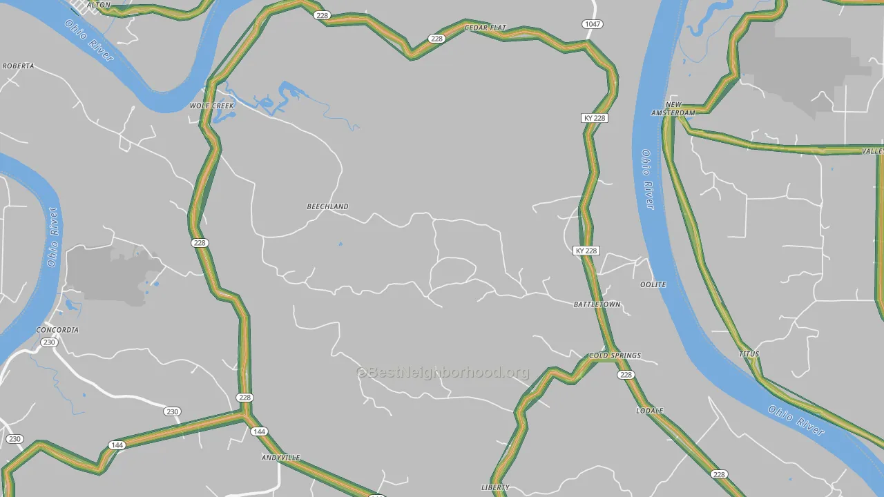 Battletown, KY Map of Noise Levels in Battletown