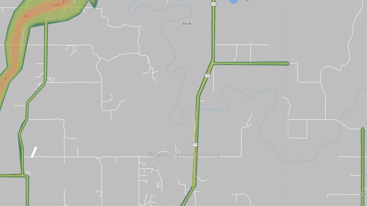 Baum, OK Map of Noise Levels in Baum