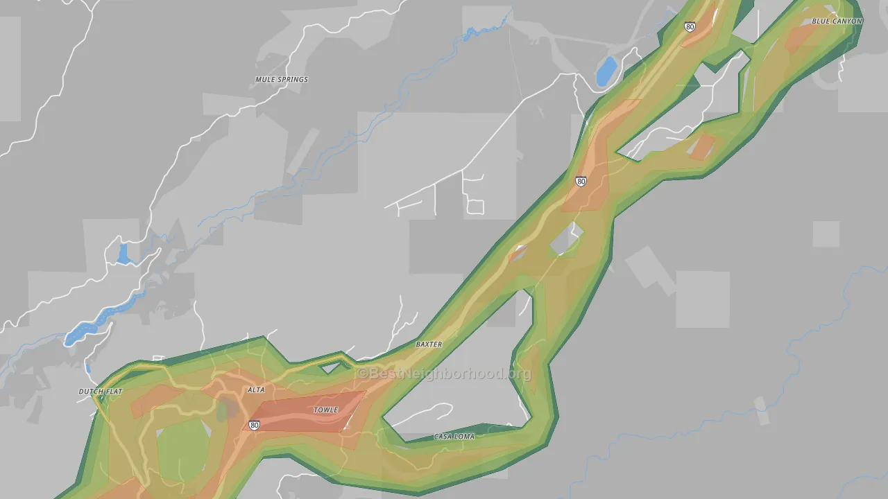 Baxter, CA Map of Noise Levels in Baxter