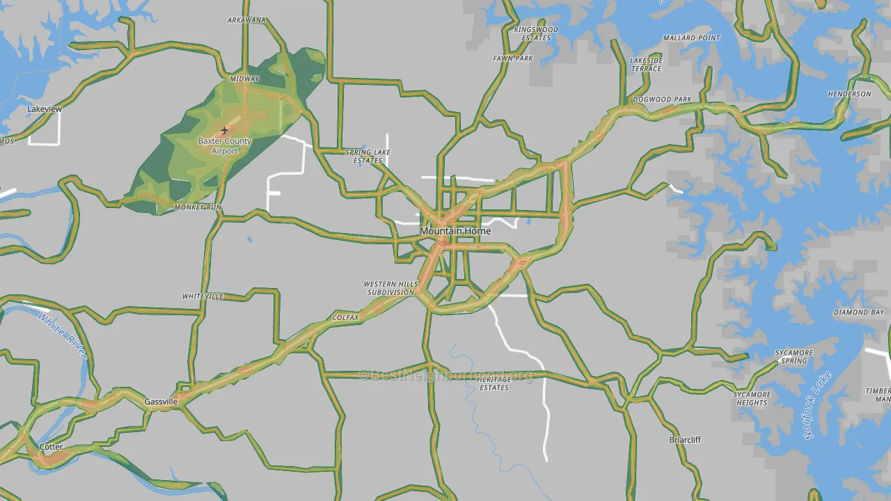 Baxter County, AR Map of Noise Levels in Baxter County