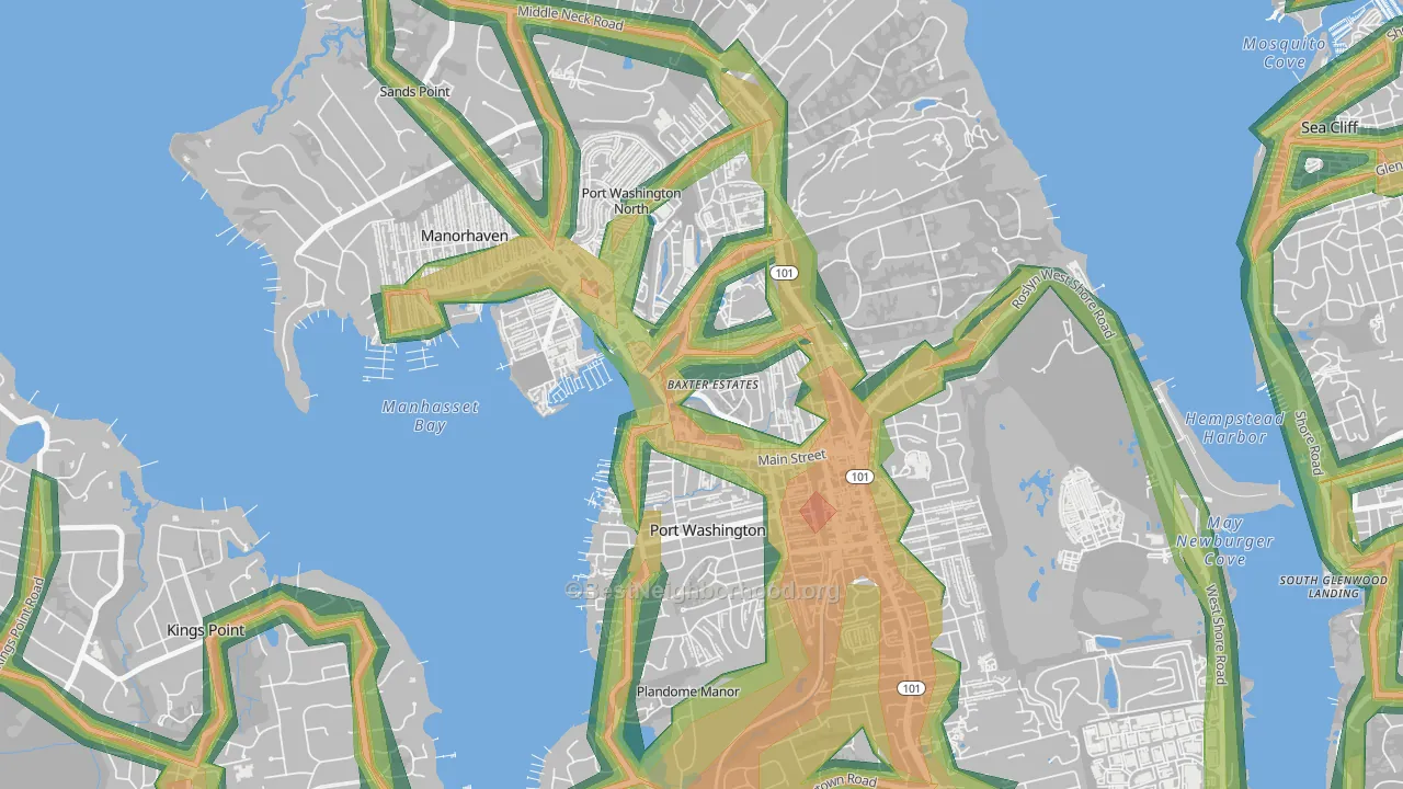 Baxter Estates, NY Map of Noise Levels in Baxter Estates