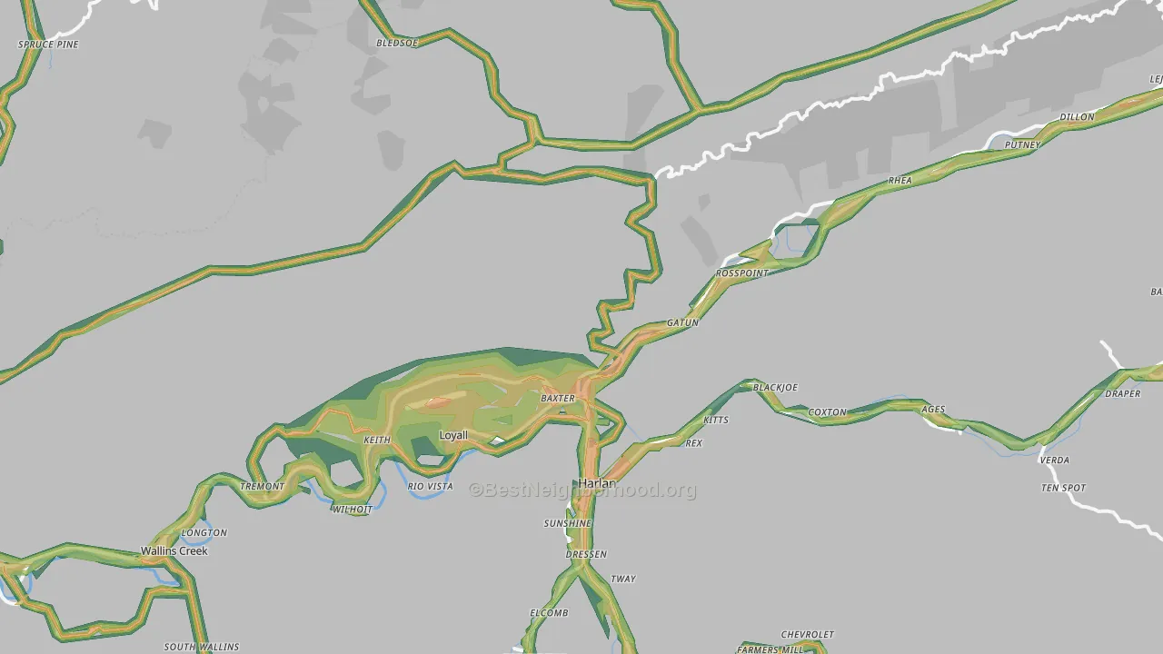 Baxter, KY Map of Noise Levels in Baxter
