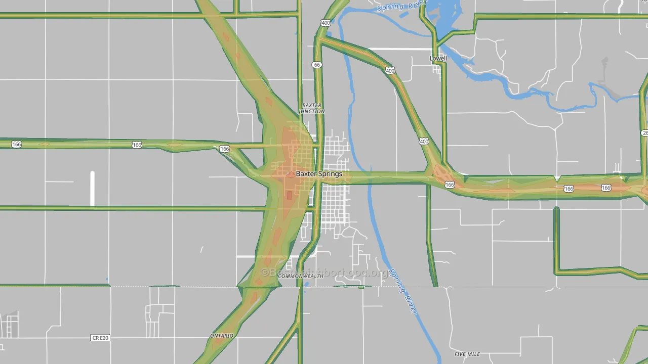 Baxter Springs, KS Map of Noise Levels in Baxter Springs