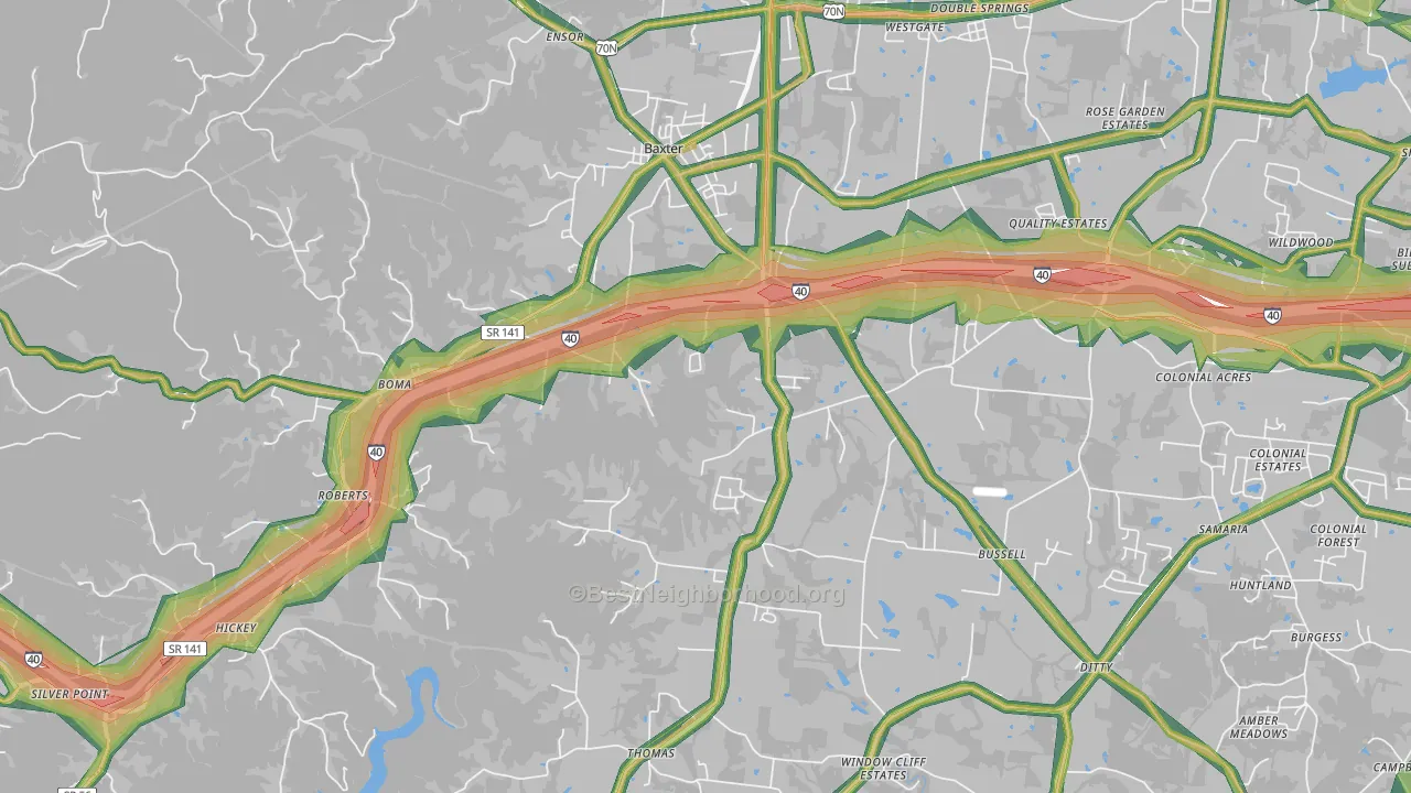 Baxter, TN Map of Noise Levels in Baxter