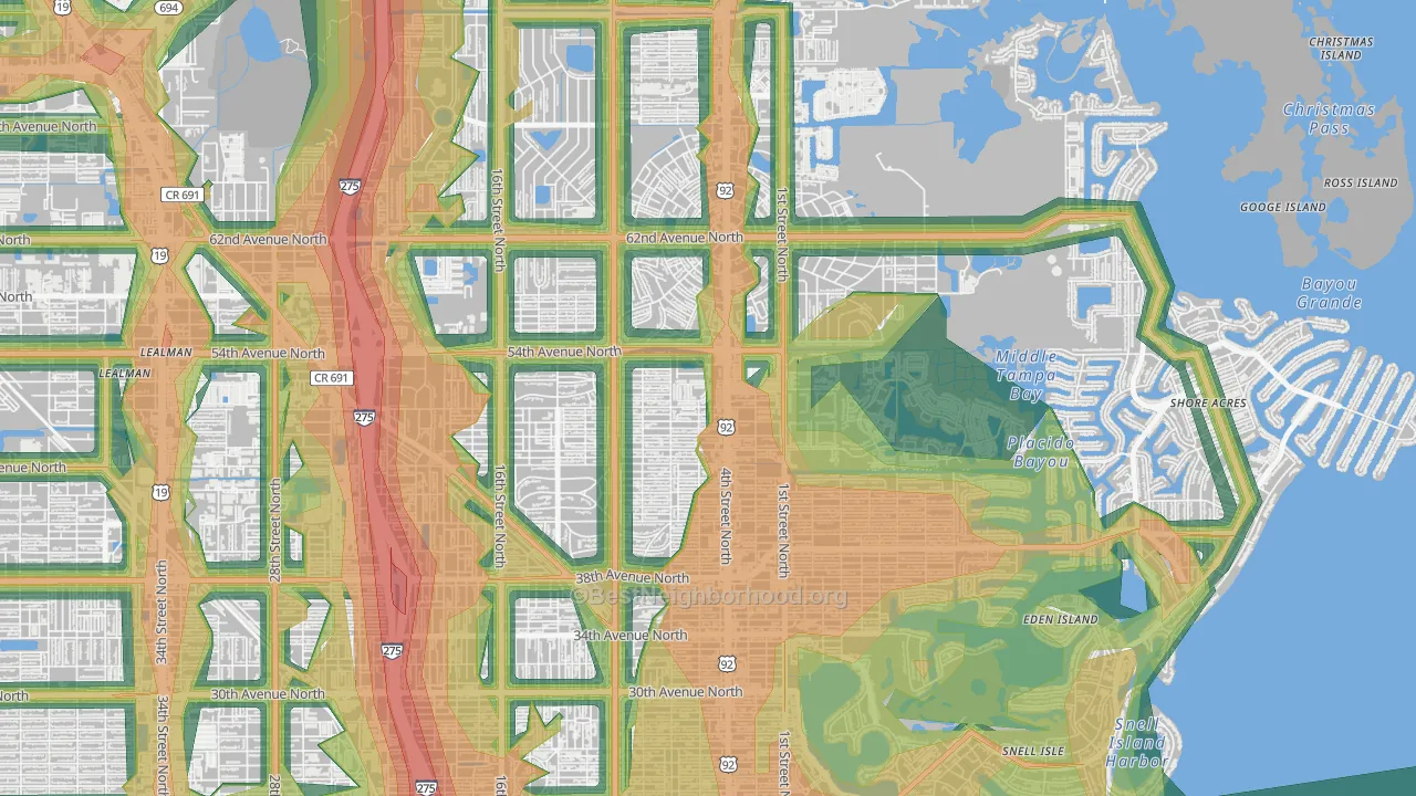 Bay Breeze Cove, St. Petersburg, FL Map of Noise Levels in Bay Breeze Cove