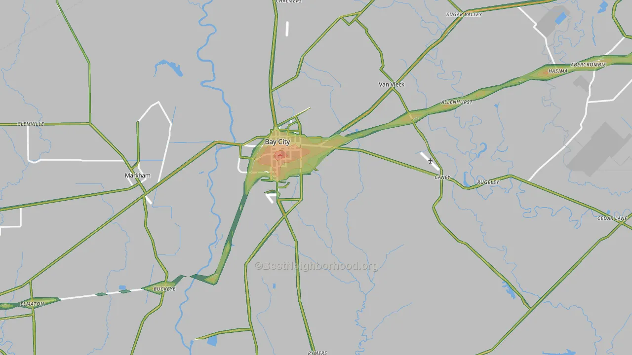 Bay City, TX Map of Noise Levels in Bay City