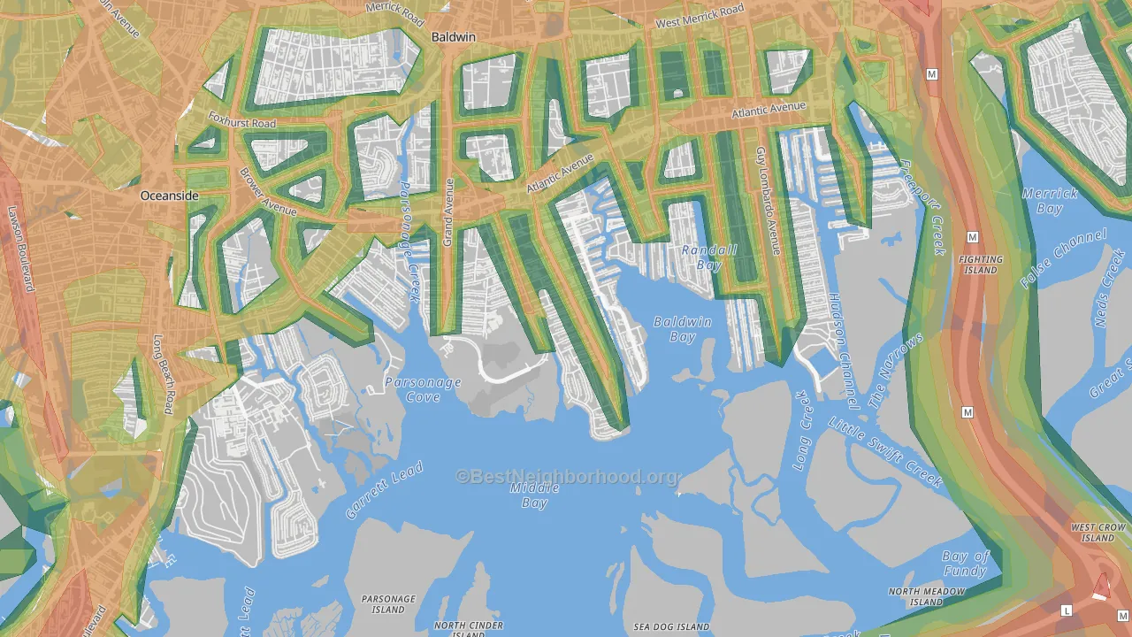 Bay Colony, Baldwin Harbor, NY Map of Noise Levels in Bay Colony