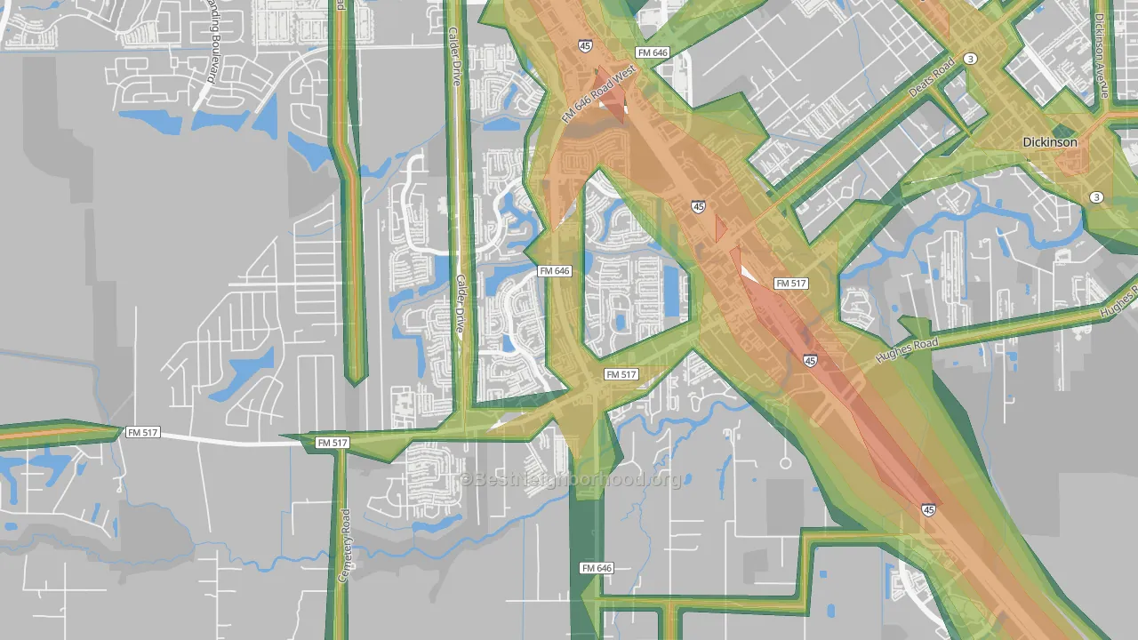 Bay Colony, League City, TX Map of Noise Levels in Bay Colony