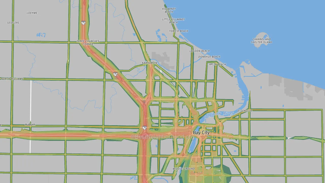 Bay County, MI Map of Noise Levels in Bay County