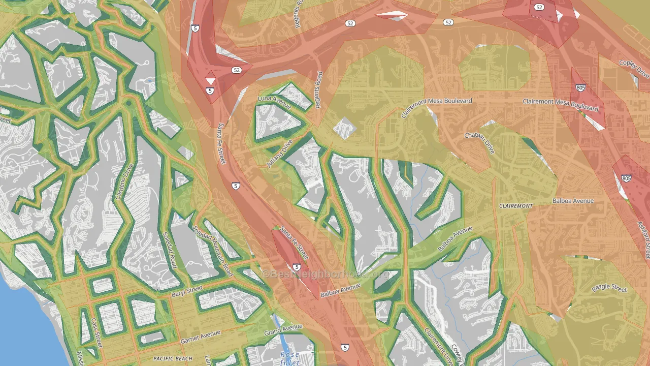 Bay Ho, San Diego, CA Map of Noise Levels in Bay Ho