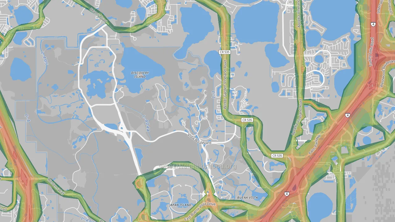 Bay Lake, FL Map of Noise Levels in Bay Lake