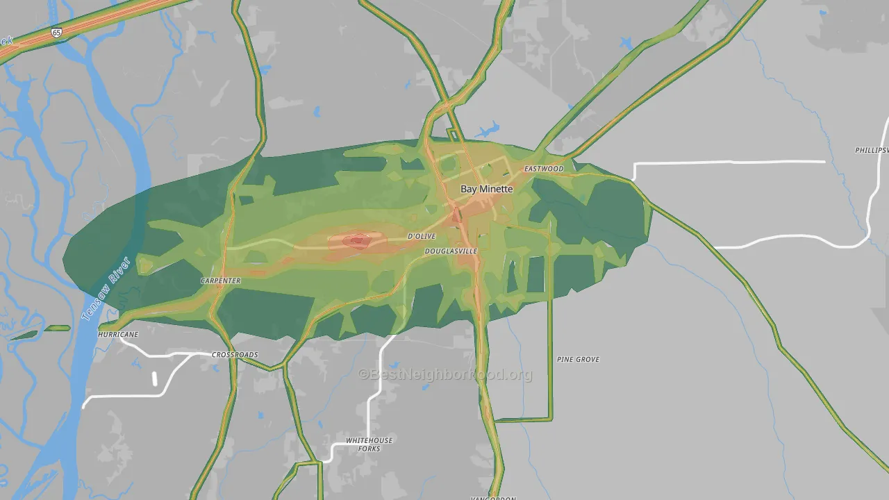 Bay Minette, AL Map of Noise Levels in Bay Minette