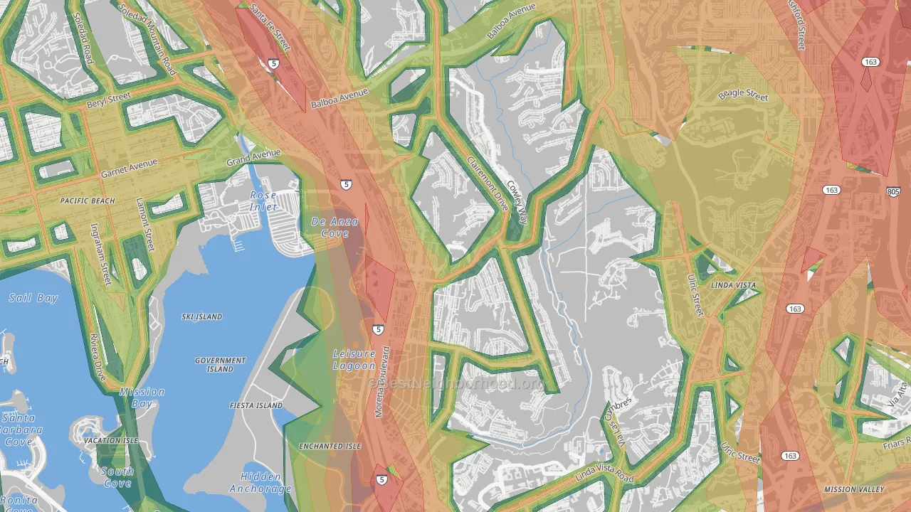 Bay Park, San Diego, CA Map of Noise Levels in Bay Park