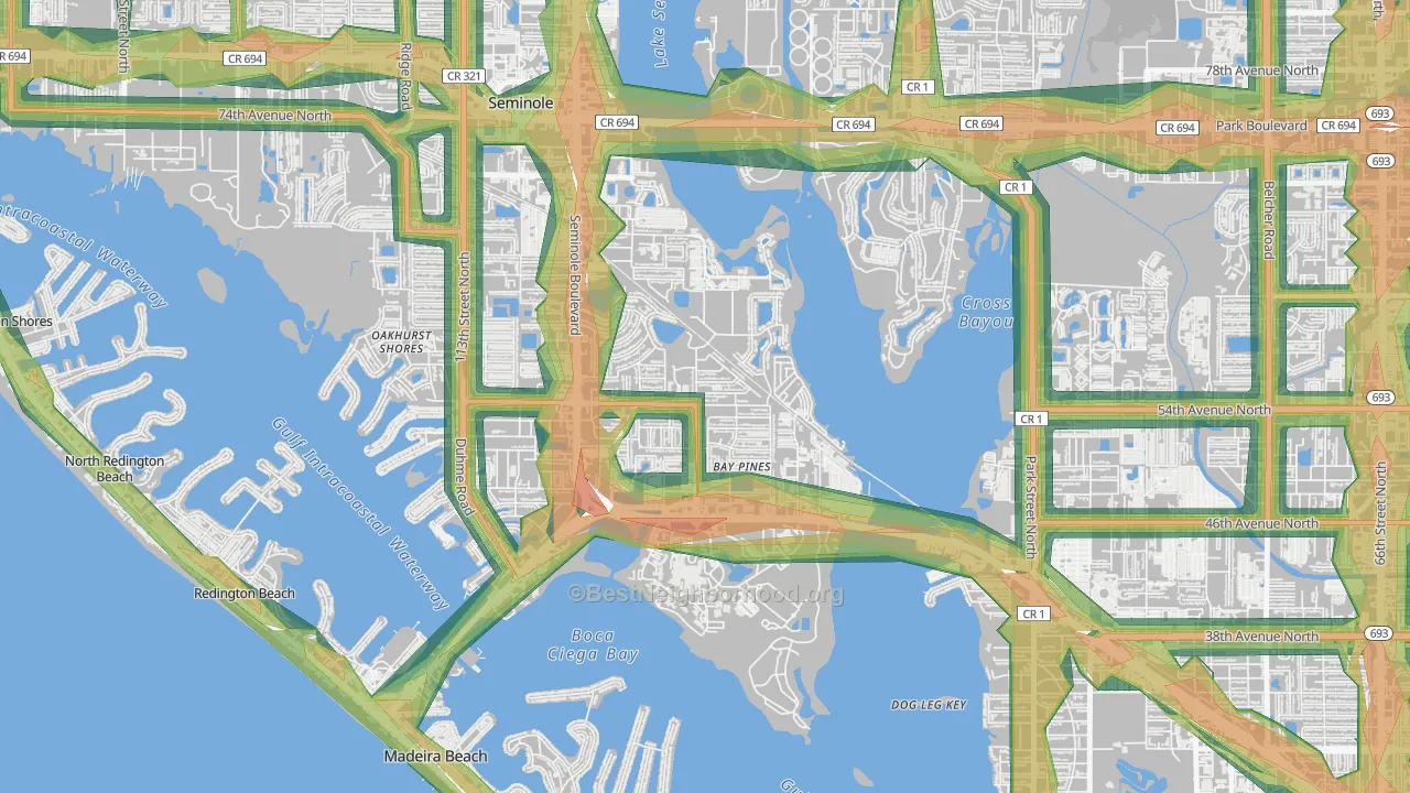 Bay Pines, FL Map of Noise Levels in Bay Pines
