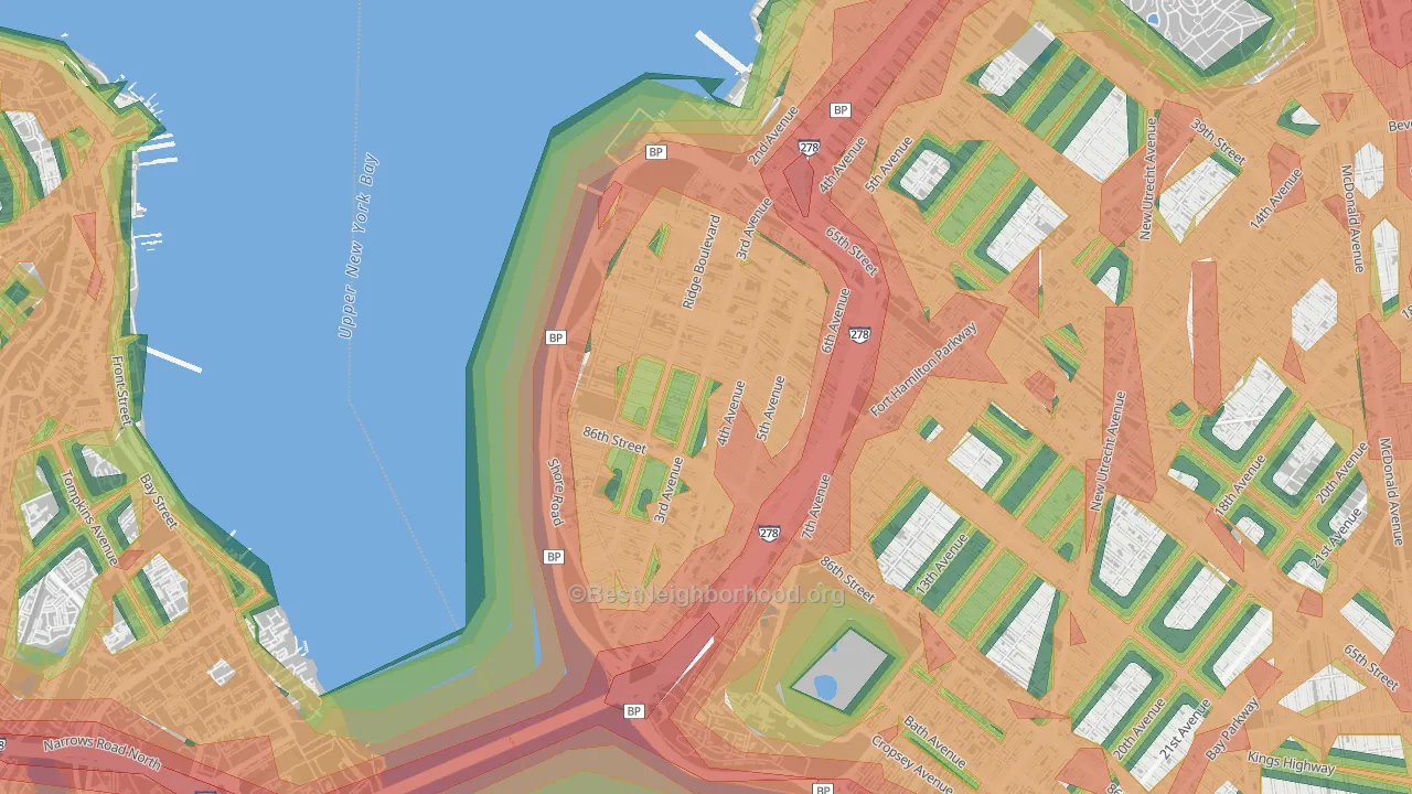 Bay Ridge-Fort Hamilton, Brooklyn, NY Map of Noise Levels in Bay Ridge-Fort Hamilton