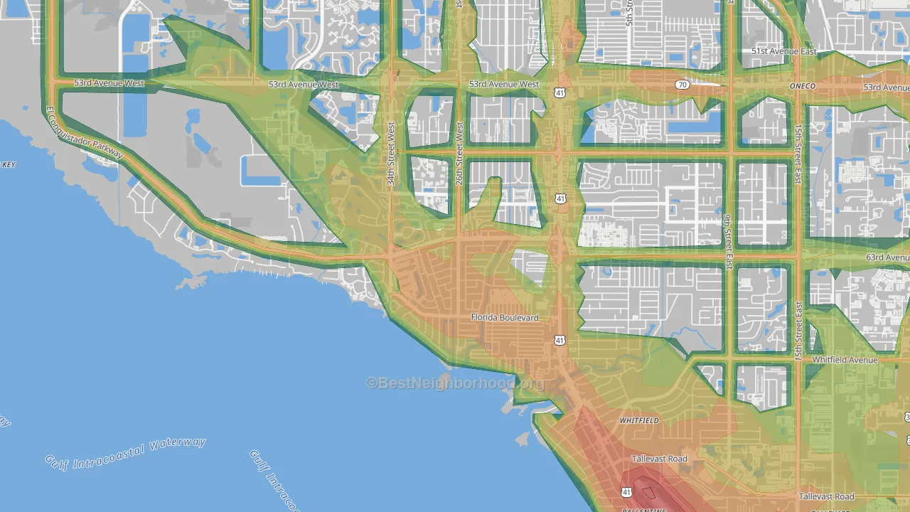 Bay Shore Gardens, Bayshore Gardens, FL Map of Noise Levels in Bay Shore Gardens