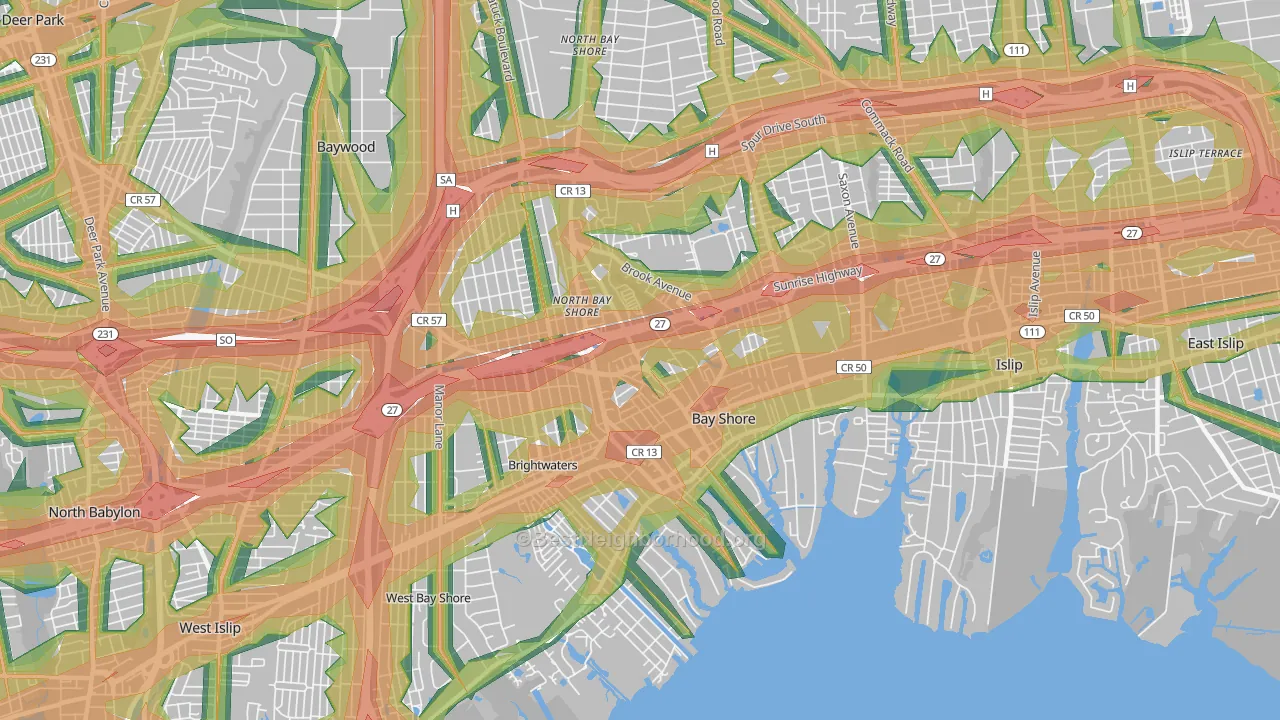 Bay Shore, NY Map of Noise Levels in Bay Shore