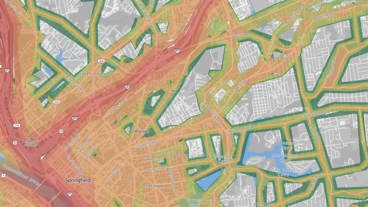Bay, Springfield, MA Map of Noise Levels in Bay