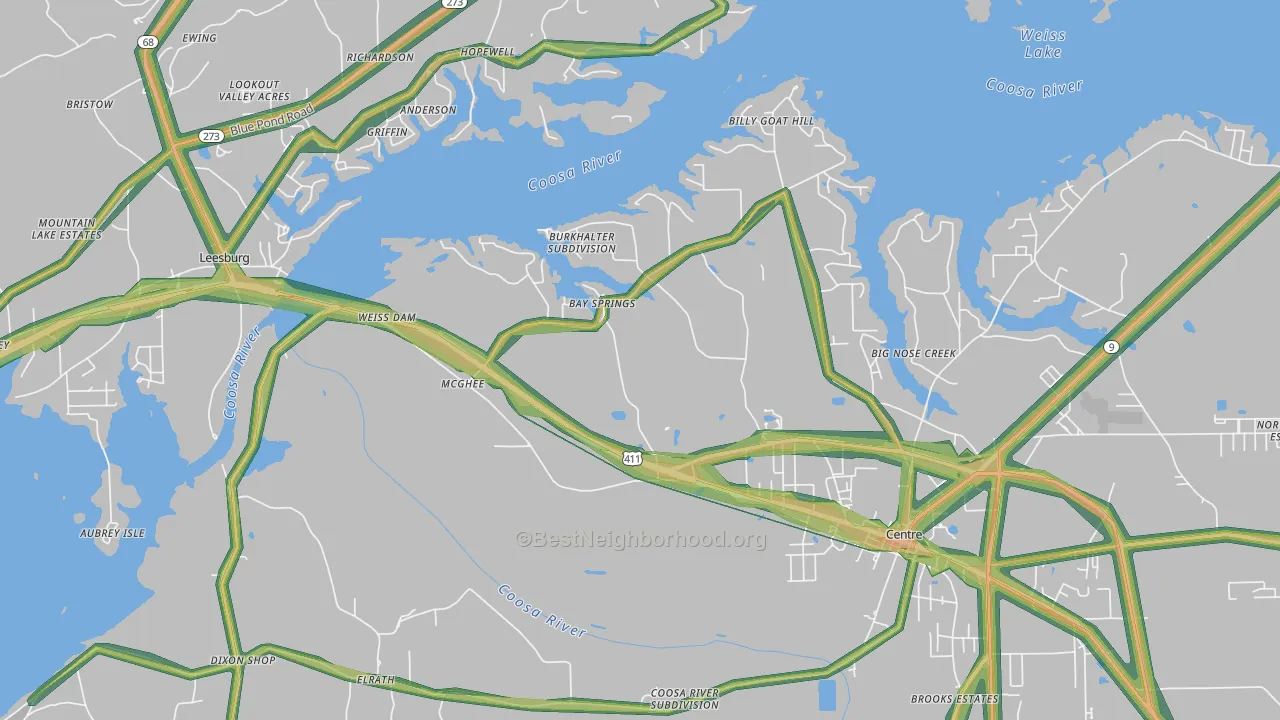 Bay Springs, AL Map of Noise Levels in Bay Springs