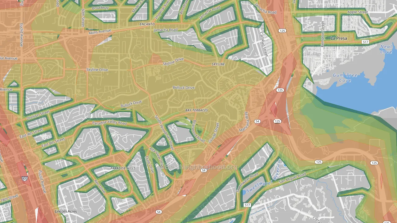 Bay Terraces, San Diego, CA Map of Noise Levels in Bay Terraces
