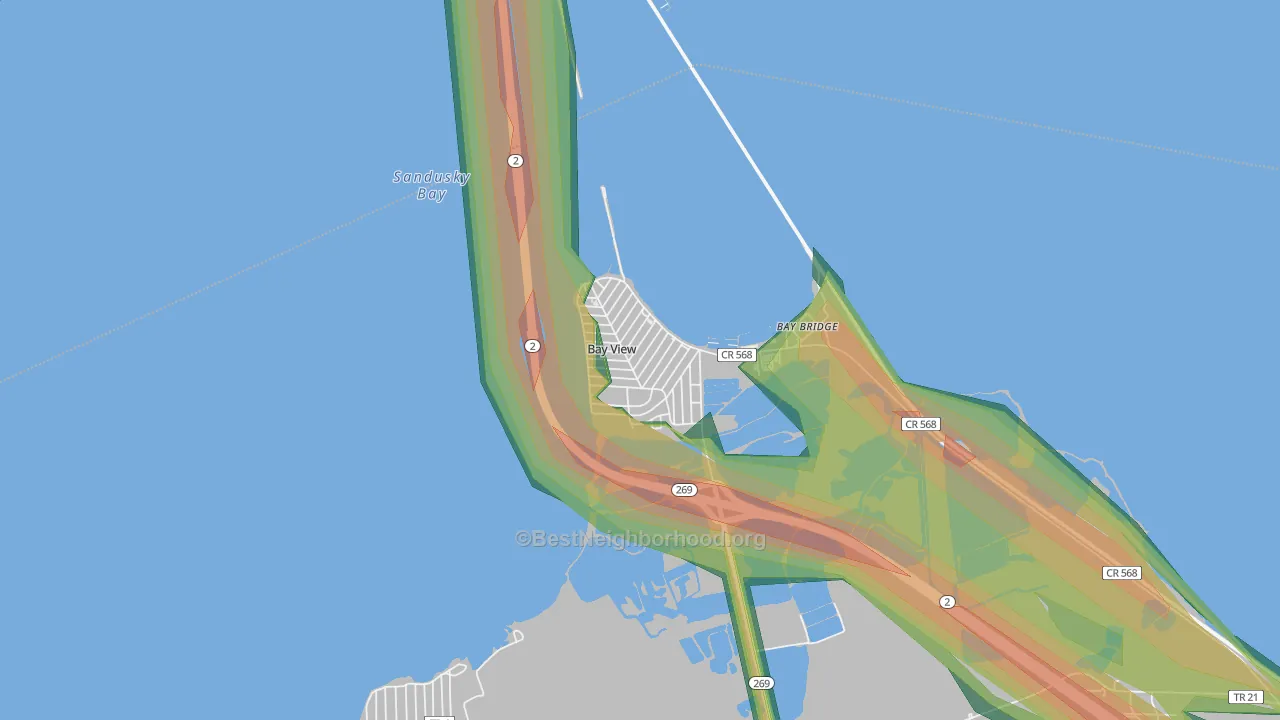 Bay View, OH Map of Noise Levels in Bay View