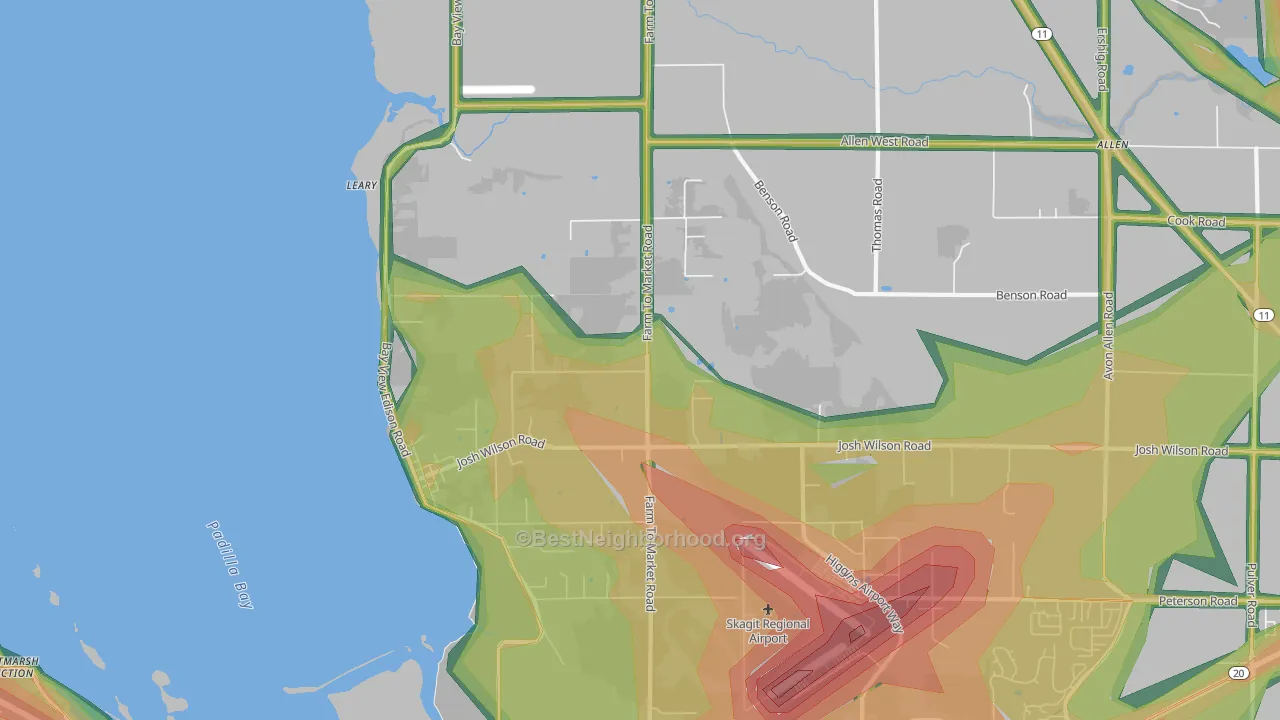 Bay View, WA Map of Noise Levels in Bay View