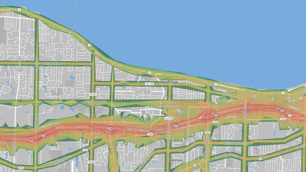 Bay Village, OH Map of Noise Levels in Bay Village