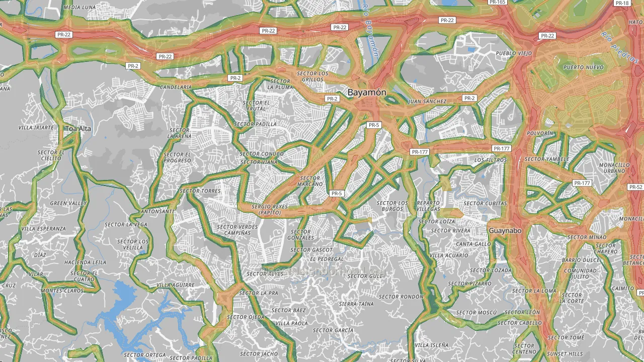 Bayamon, PR Map of Noise Levels in Bayamon