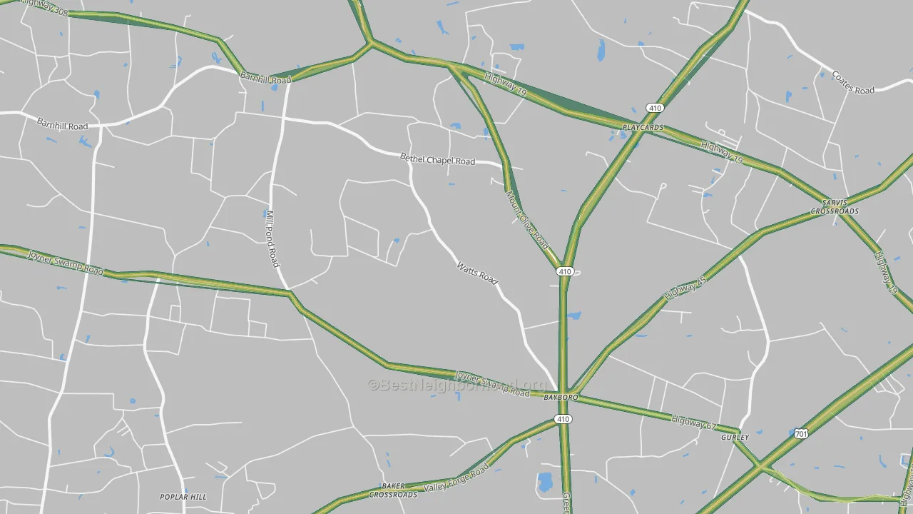 Bayboro, SC Map of Noise Levels in Bayboro