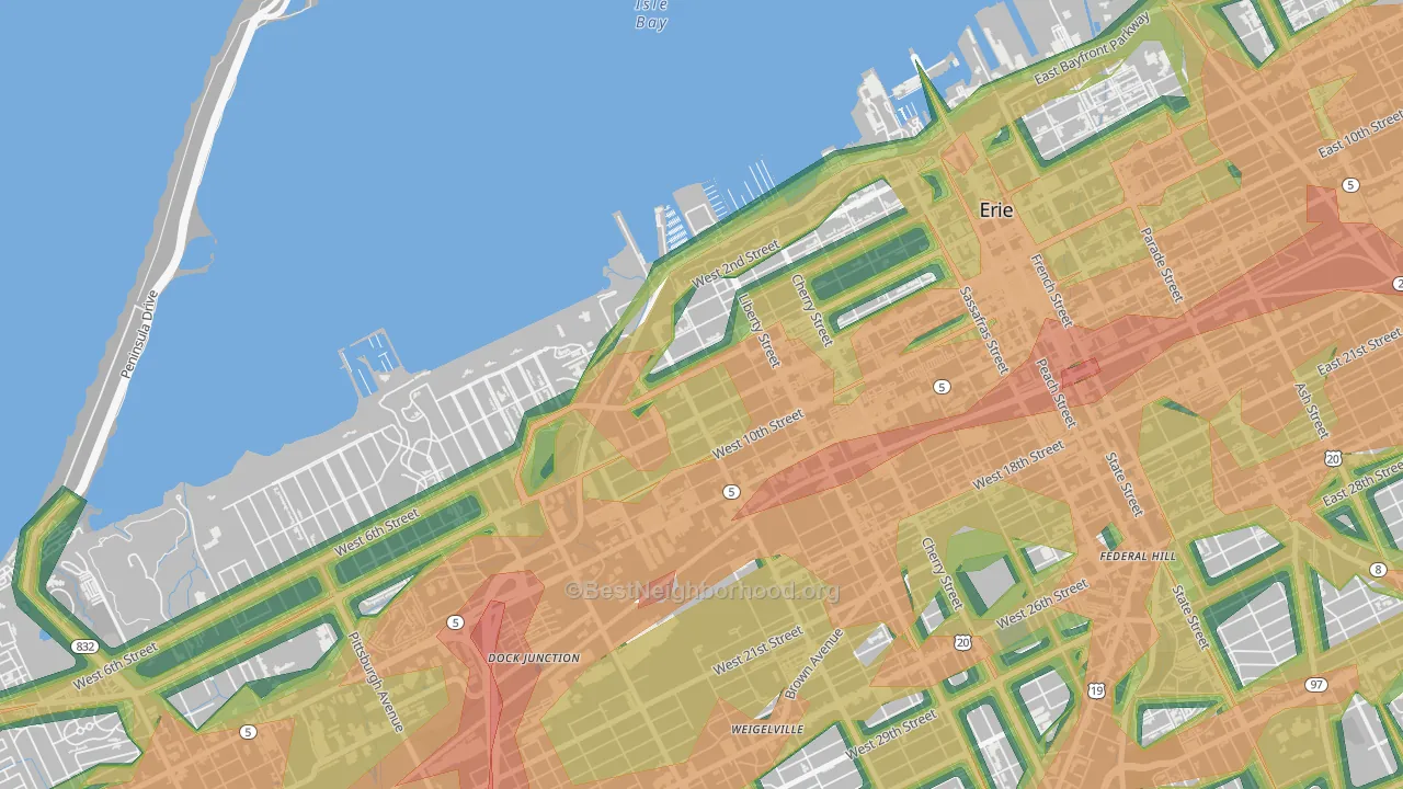 Bayfront, Erie, PA Map of Noise Levels in Bayfront