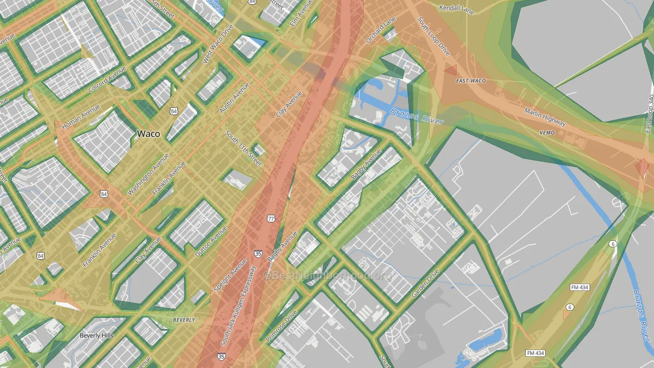 Baylor, Waco, TX Map of Noise Levels in Baylor