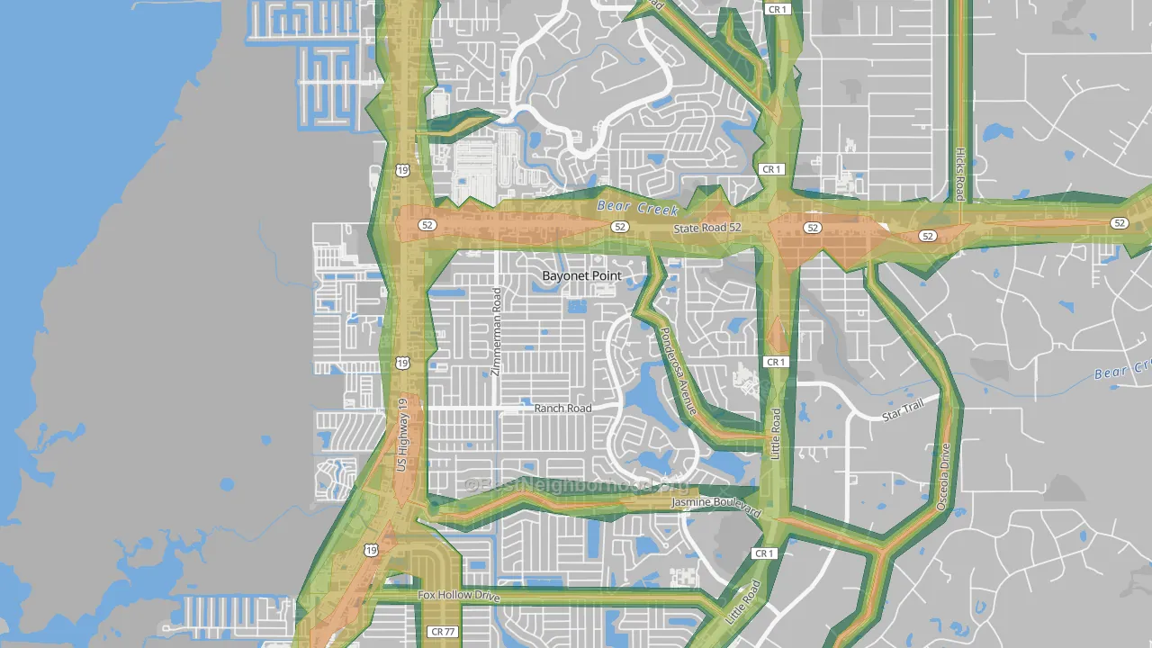 Bayonet Point, FL Map of Noise Levels in Bayonet Point