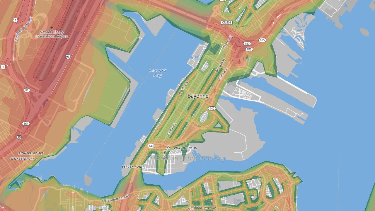 Bayonne, NJ Map of Noise Levels in Bayonne