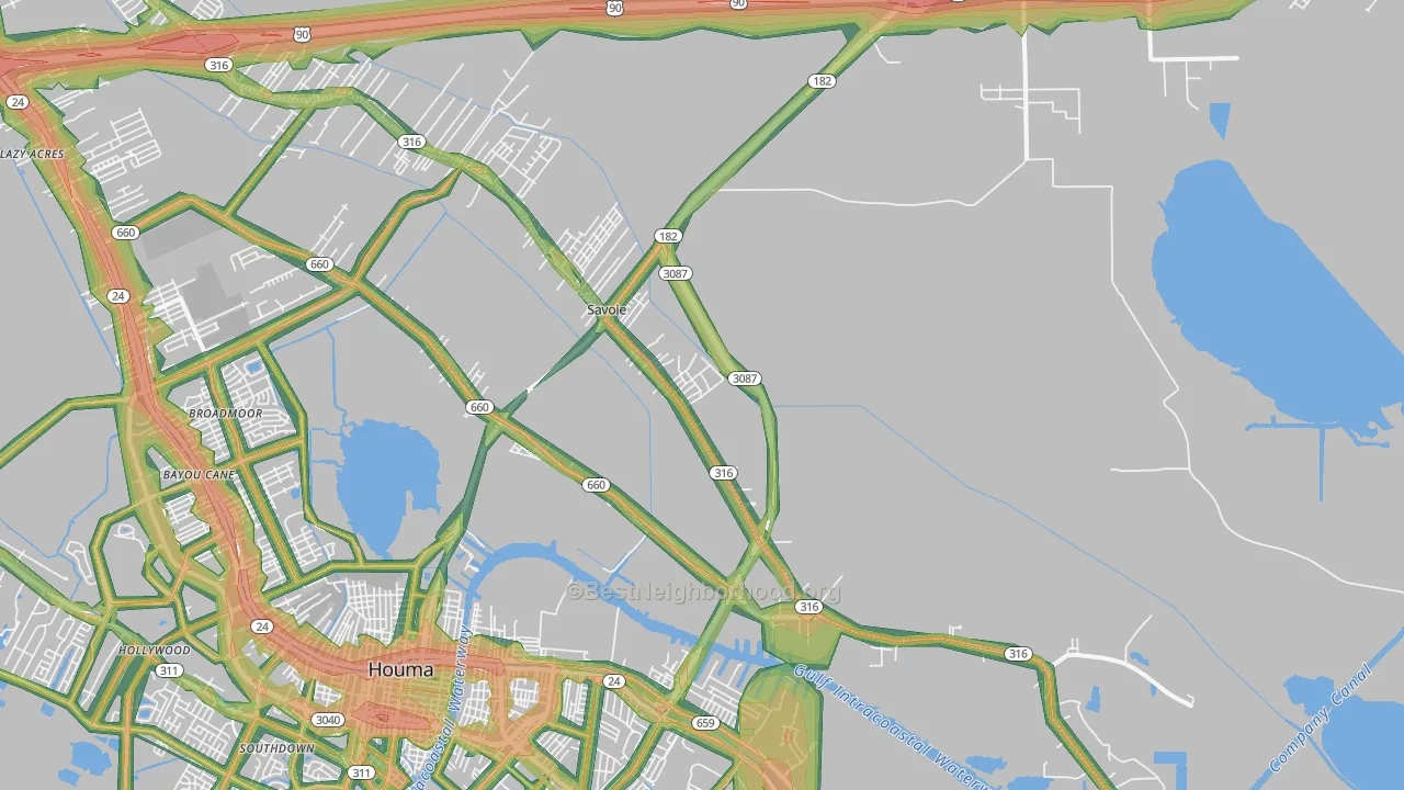 Bayou Blue, LA Map of Noise Levels in Bayou Blue