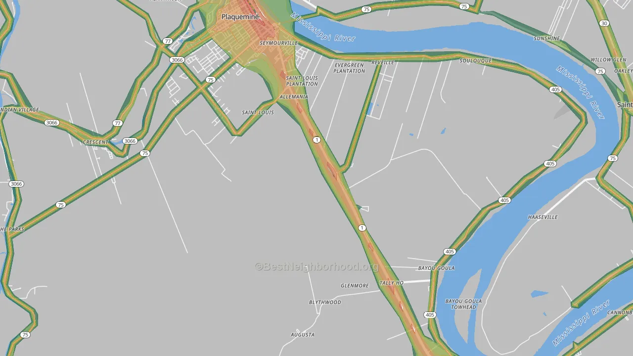 Bayou Goula, LA Map of Noise Levels in Bayou Goula