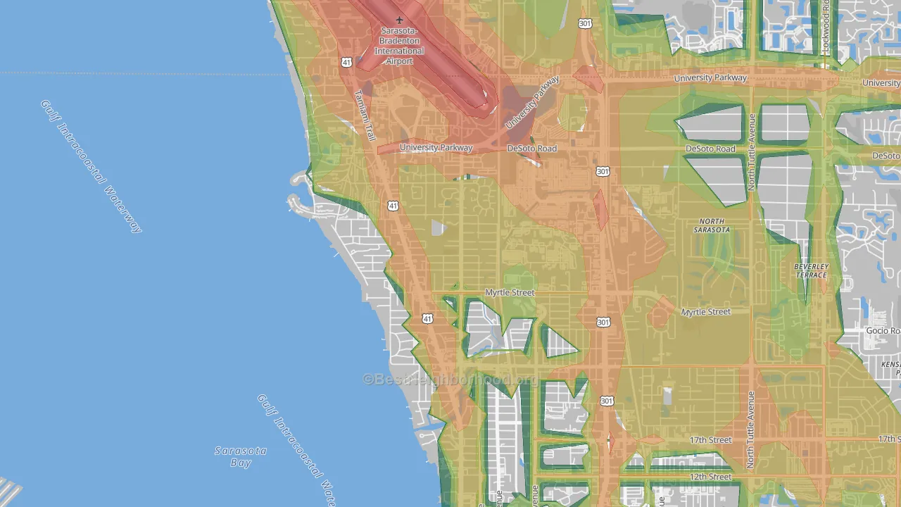 Bayou Oaks, Sarasota, FL Map of Noise Levels in Bayou Oaks