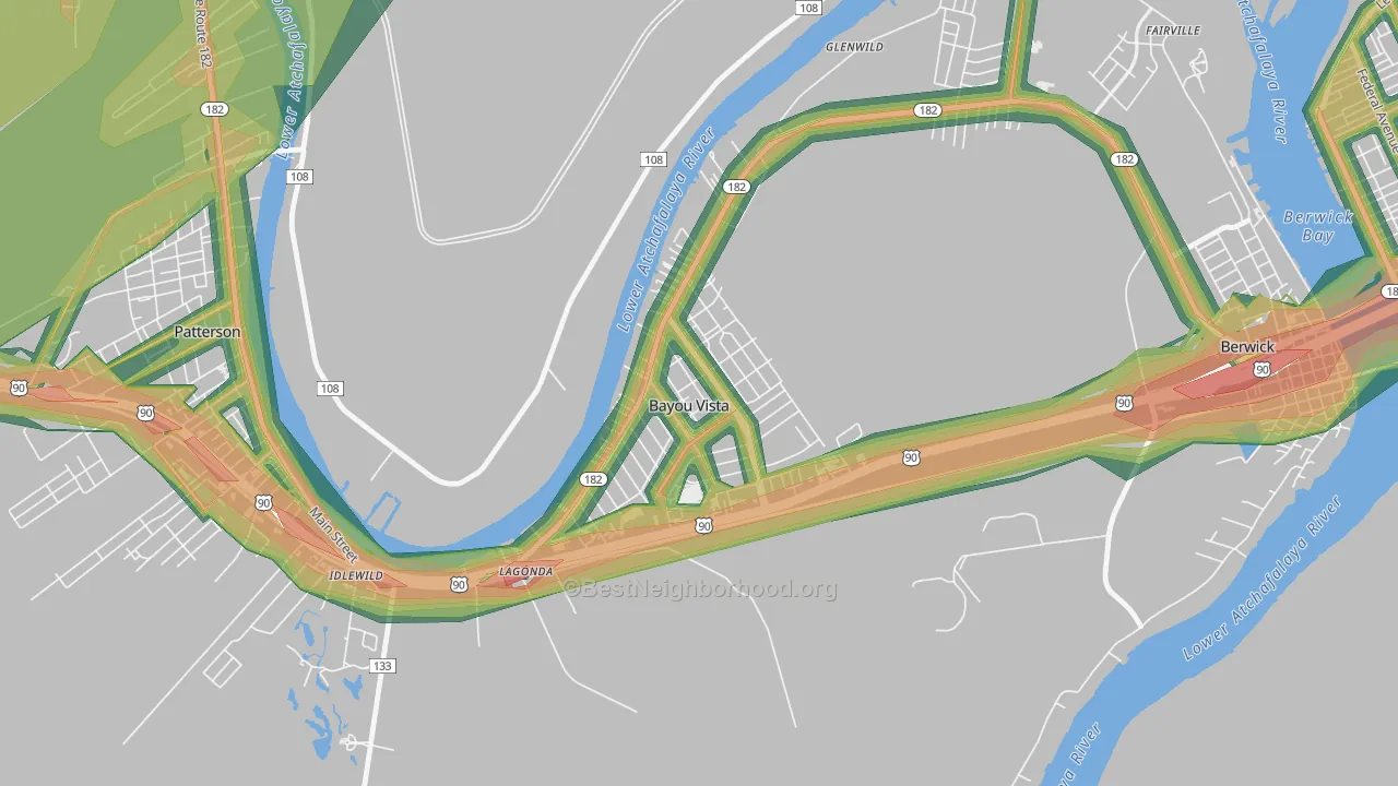 Bayou Vista, LA Map of Noise Levels in Bayou Vista