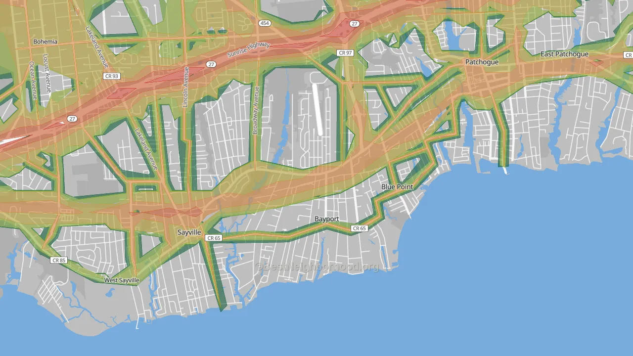 Bayport, NY Map of Noise Levels in Bayport