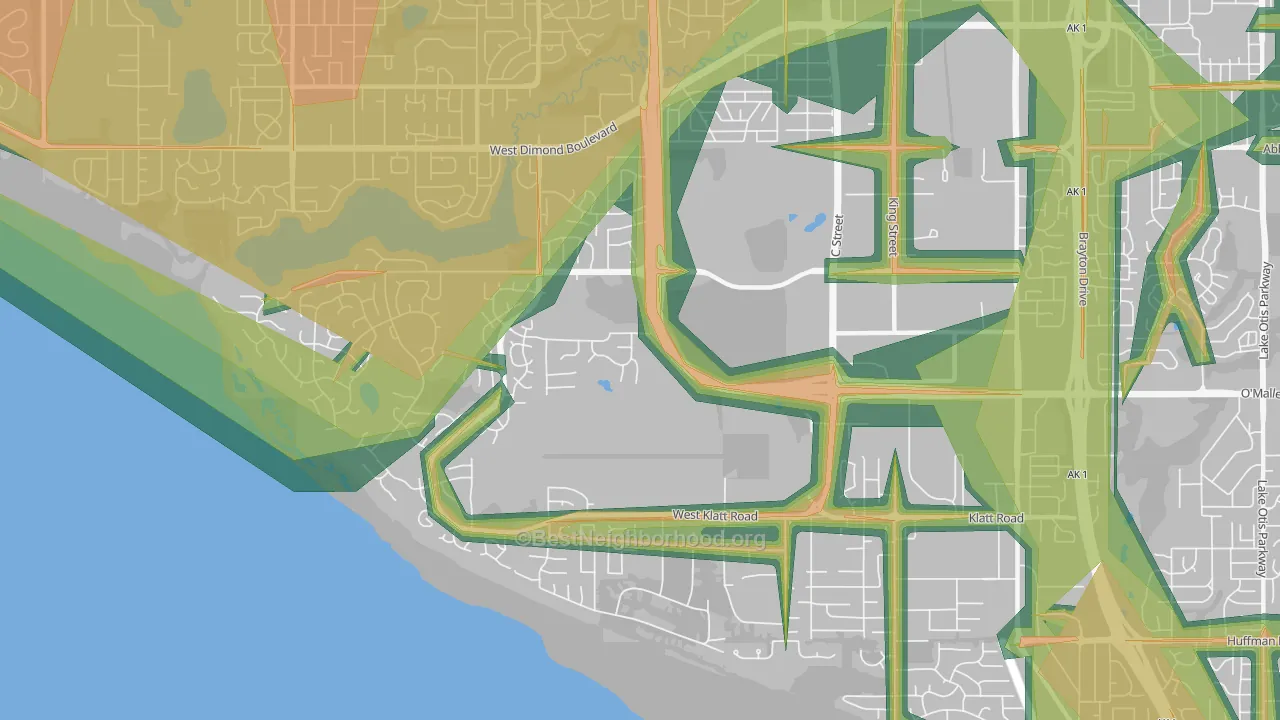 Bayshore-Klatt, Anchorage, AK Map of Noise Levels in Bayshore-Klatt