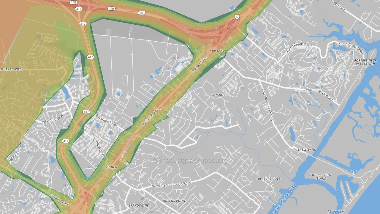 Bayshore, Wilmington, NC Map of Noise Levels in Bayshore