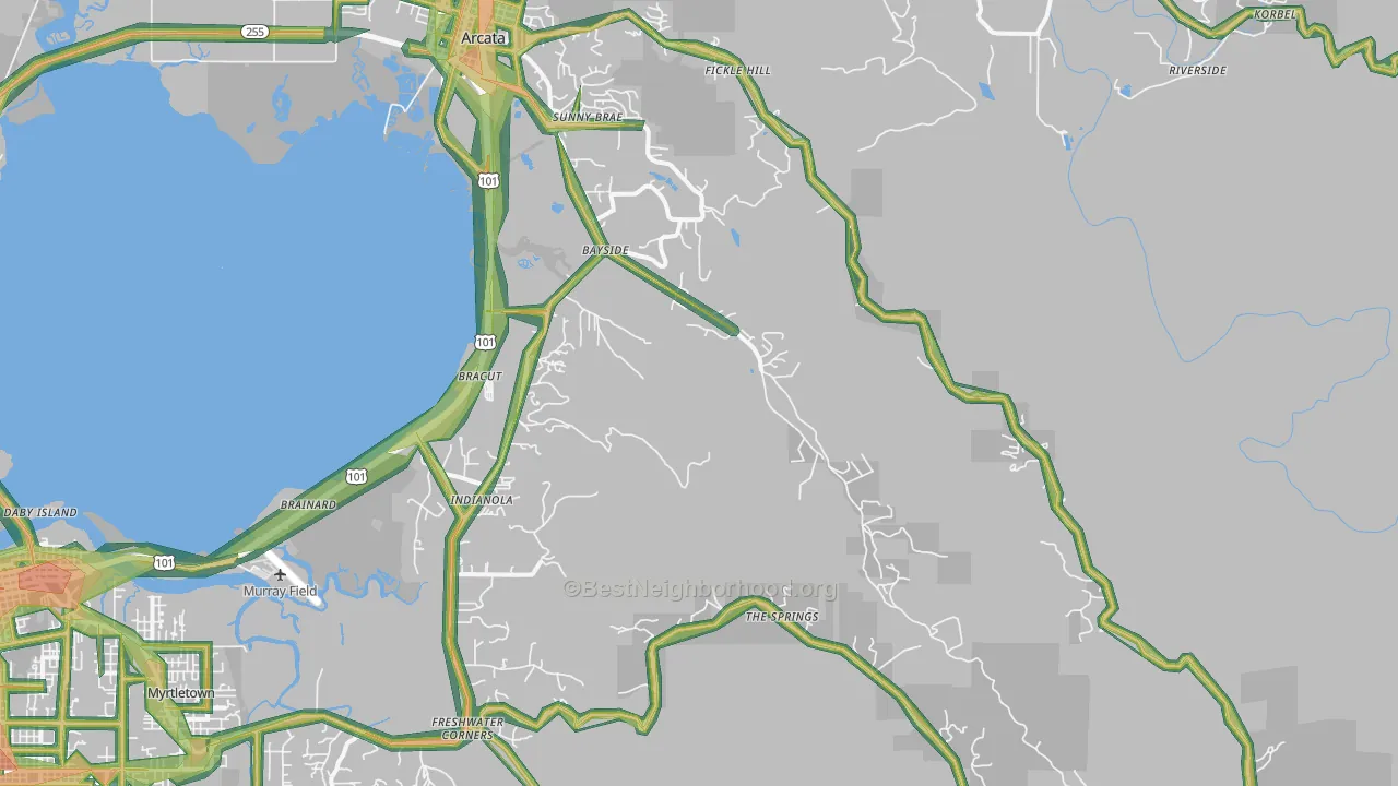 Bayside, CA Map of Noise Levels in Bayside