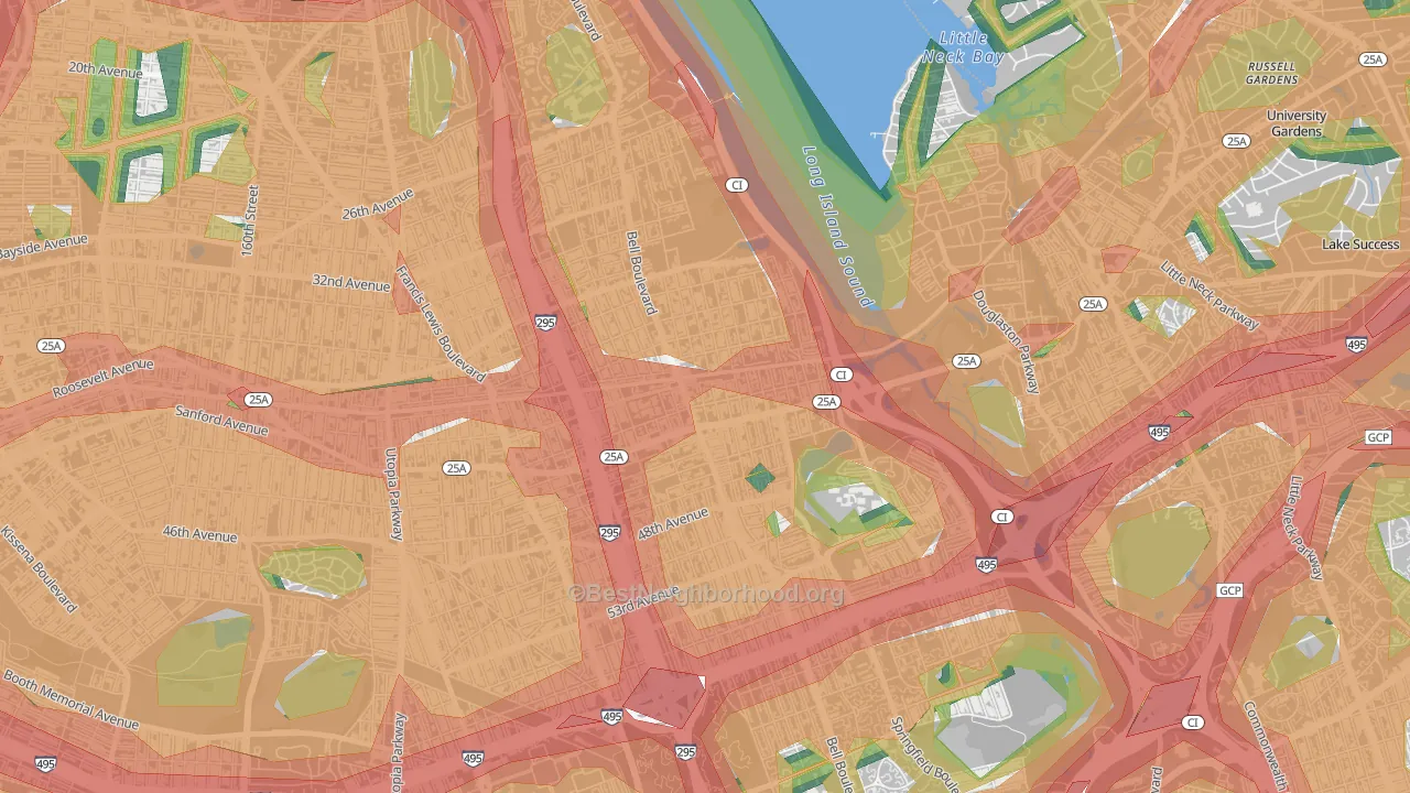 Bayside, Queens, NY Map of Noise Levels in Bayside