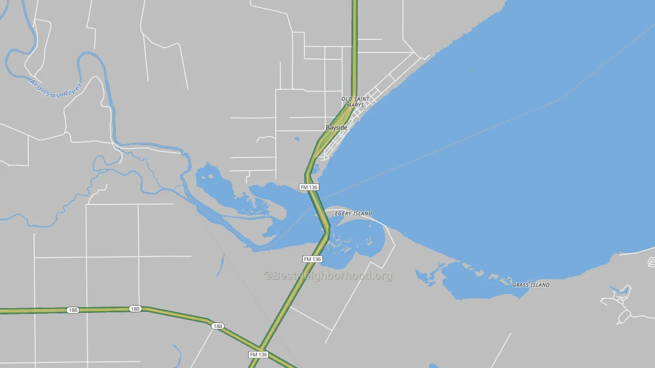 Bayside, TX Map of Noise Levels in Bayside